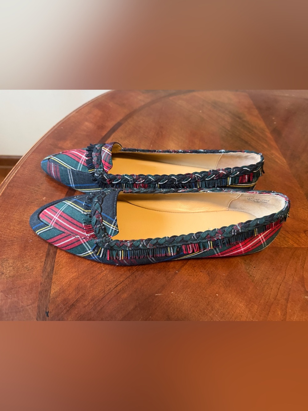 Talbots Francesca Driving Flats Tartan Size 9.5 Plaid Shoes Christmas Ruffle